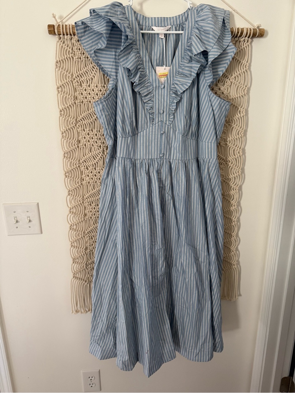LC Lauren Conrad Blue and White Striped Ruffle Sundress